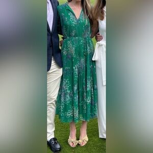 Ted Baker Rosiiie Serendipity Pleated Long Sleeve Green Midi Dress, Size 2